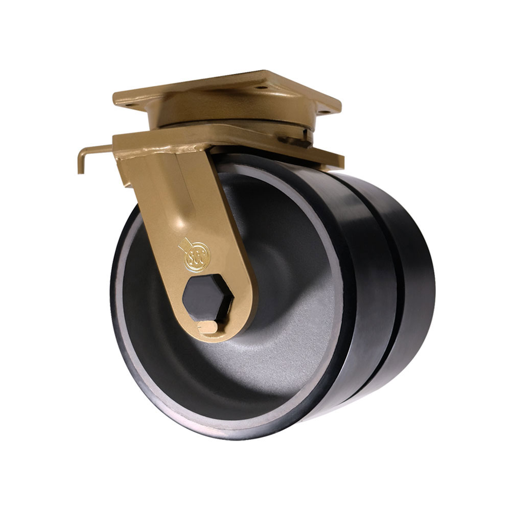12 Inch Dual Wheel Swivel Polyurethane Caster - Black Polyurethane Wheels with Tapered Bearings and Welded On Swivel Lock - Super Heavy Duty Caster-15,000 lbs. Capacity Per Caster-Service Caster Brand — photo 1