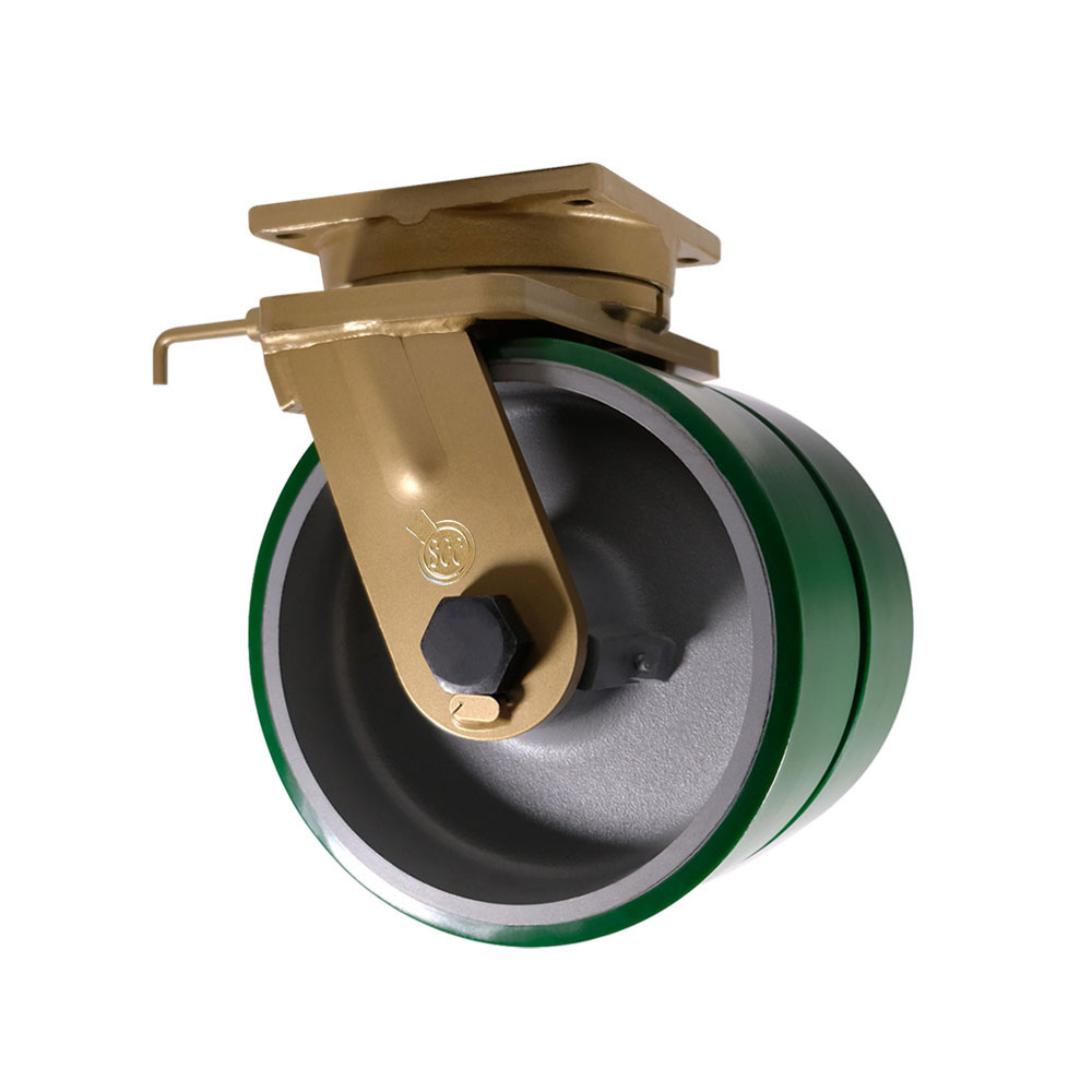 12 Inch Dual Wheel Swivel Polyurethane Caster - Green Polyurethane Wheels with Tapered Bearings and Welded On Swivel Lock - Super Heavy Duty Caster-12,000 lbs. Capacity Per Caster-Service Caster Brand — photo 1