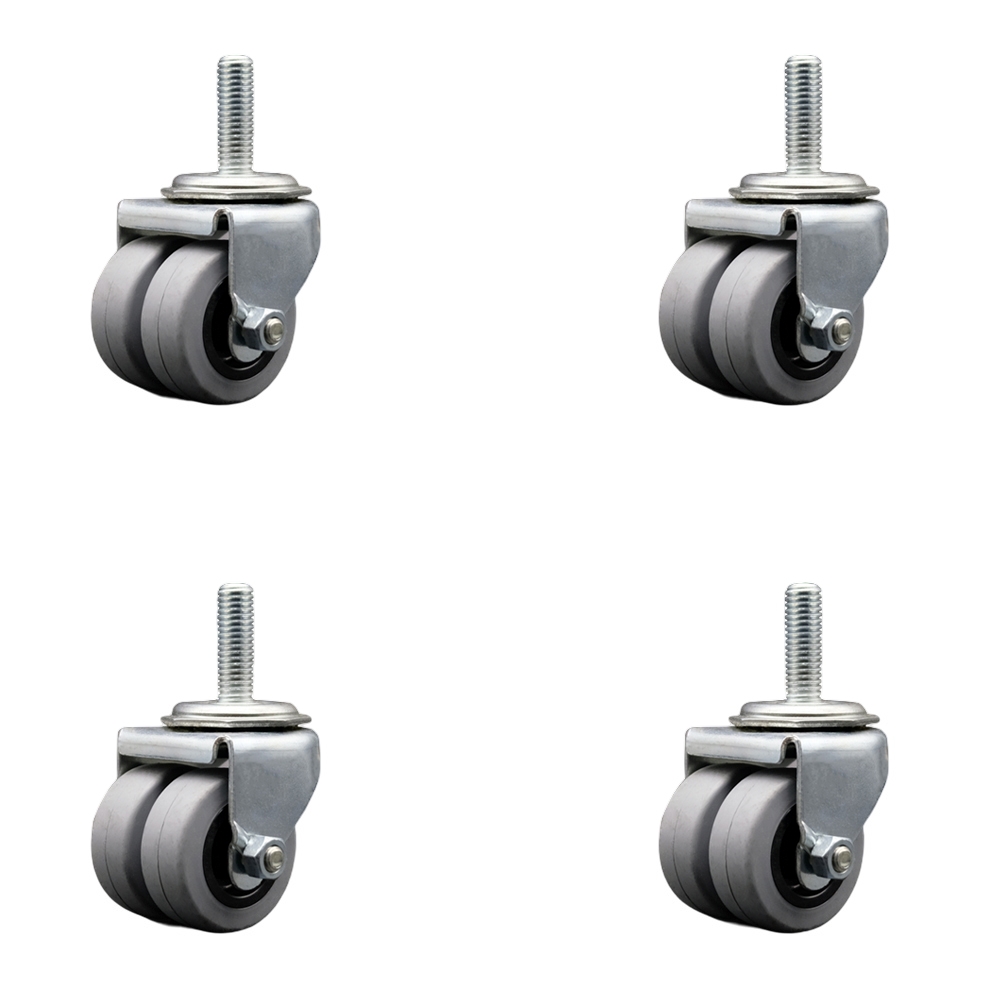 Swivel Threaded Stem Dual Wheel Caster - 2 Inch Dual Thermoplastic Rubber Wheels - 1/2 Inch - 13 TPI by 1-1/2 Inch Threaded Stem - 720 lbs. Total Capacity - Includes 4 Swivel Casters - Service Caster — photo 1