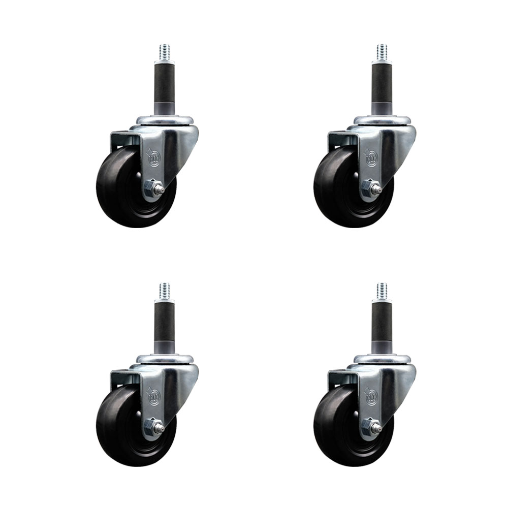 Soft Rubber Swivel Expanding Stem Caster Set of 4 with 3 Inch Black Wheels and 1" Stems - 175 lbs. Capacity Per Caster - Service Caster Brand — photo 1