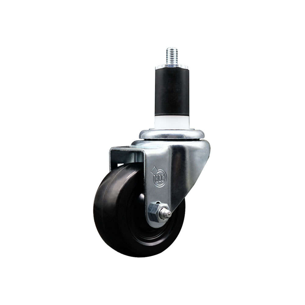 Soft Rubber Expanding Stem Swivel Caster with 3 Inch Black Wheel and 1-1/2" Stem - 175 lbs. Capacity Per Caster - Service Caster Brand — photo 1
