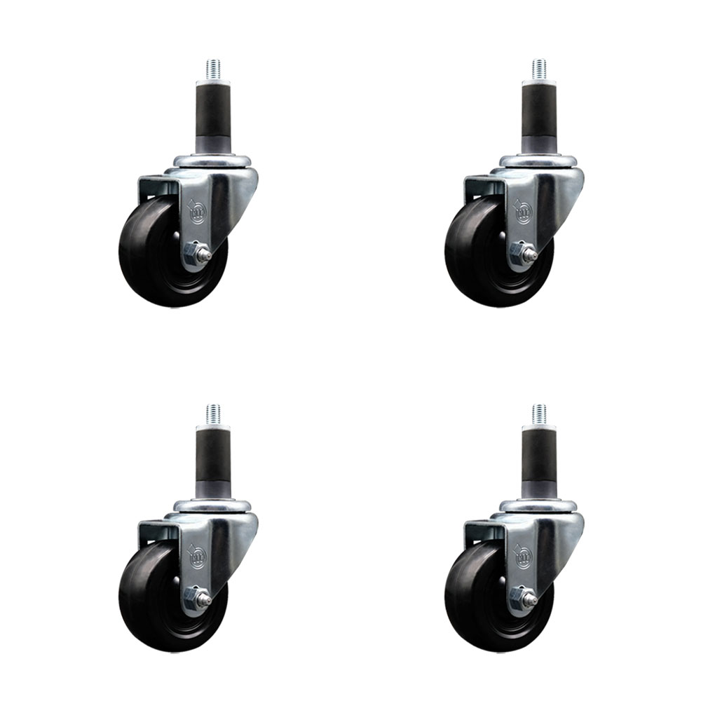 Soft Rubber Swivel Expanding Stem Caster Set of 4 with 3 Inch Black Wheels and 1-1/4" Stems - 175 lbs. Capacity Per Caster - Service Caster Brand — photo 1