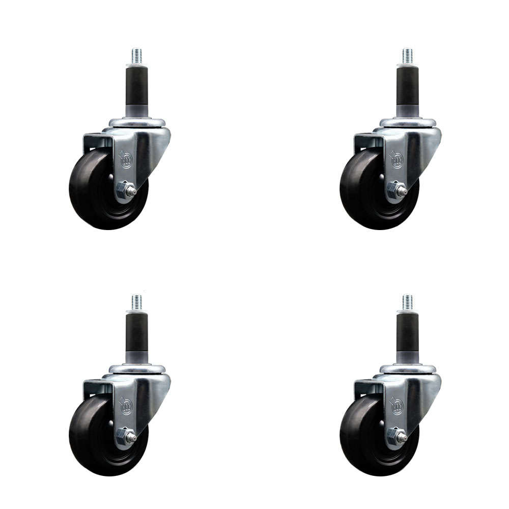 Stainless Steel Soft Rubber Swivel Expanding Stem Caster Set of 4 with 3 Inch Black Wheels and 1-1/8" Stems - Includes 4 Swivel - 175 lbs. Capacity Per Caster - Service Caster Brand — photo 1