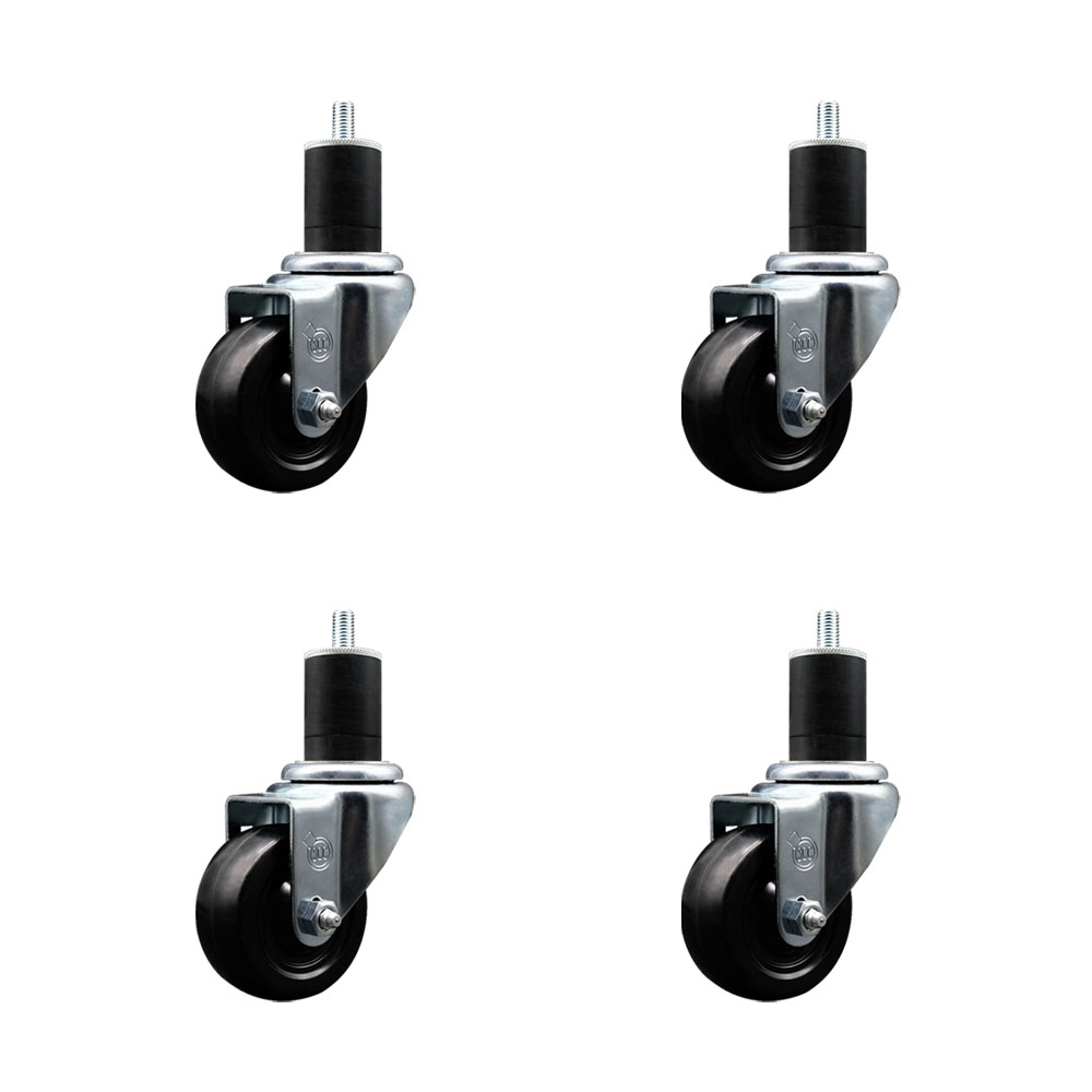 Stainless Steel Soft Rubber Swivel Expanding Stem Caster Set of 4 with 3 Inch Black Wheels and 1-3/4" Stems - Includes 4 Swivel - 175 lbs. Capacity Per Caster - Service Caster Brand — photo 1