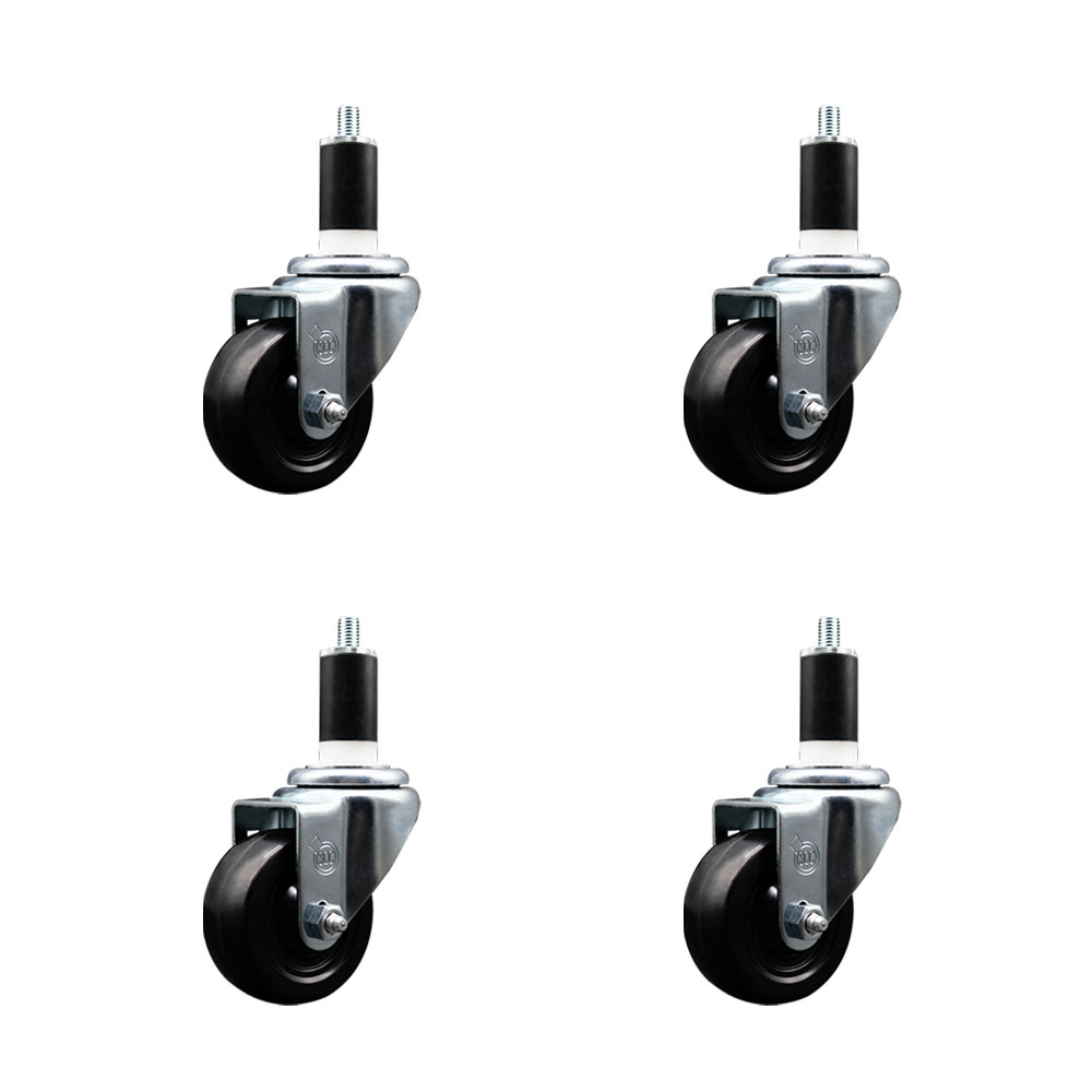 Hard Rubber Swivel Expanding Stem Caster Set of 4 w/3" x 1.25" Black Wheels and 1-3/8" Stems - Includes 4 Swivel - 1100 lbs Total Capacity - Service Caster Brand — photo 1