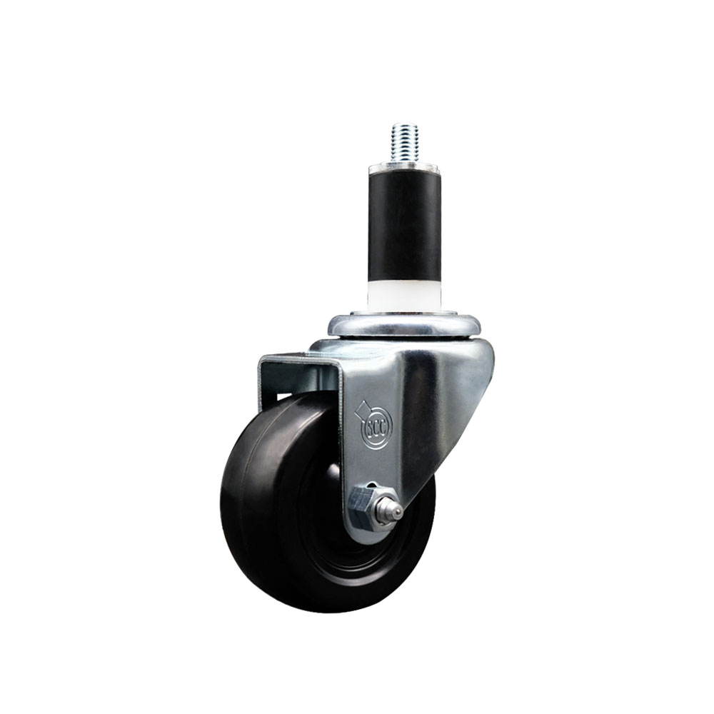 Soft Rubber Expanding Stem Swivel Caster with 3 Inch Black Wheel and 1-3/8" Stem - 175 lbs. Capacity Per Caster - Service Caster Brand — photo 1