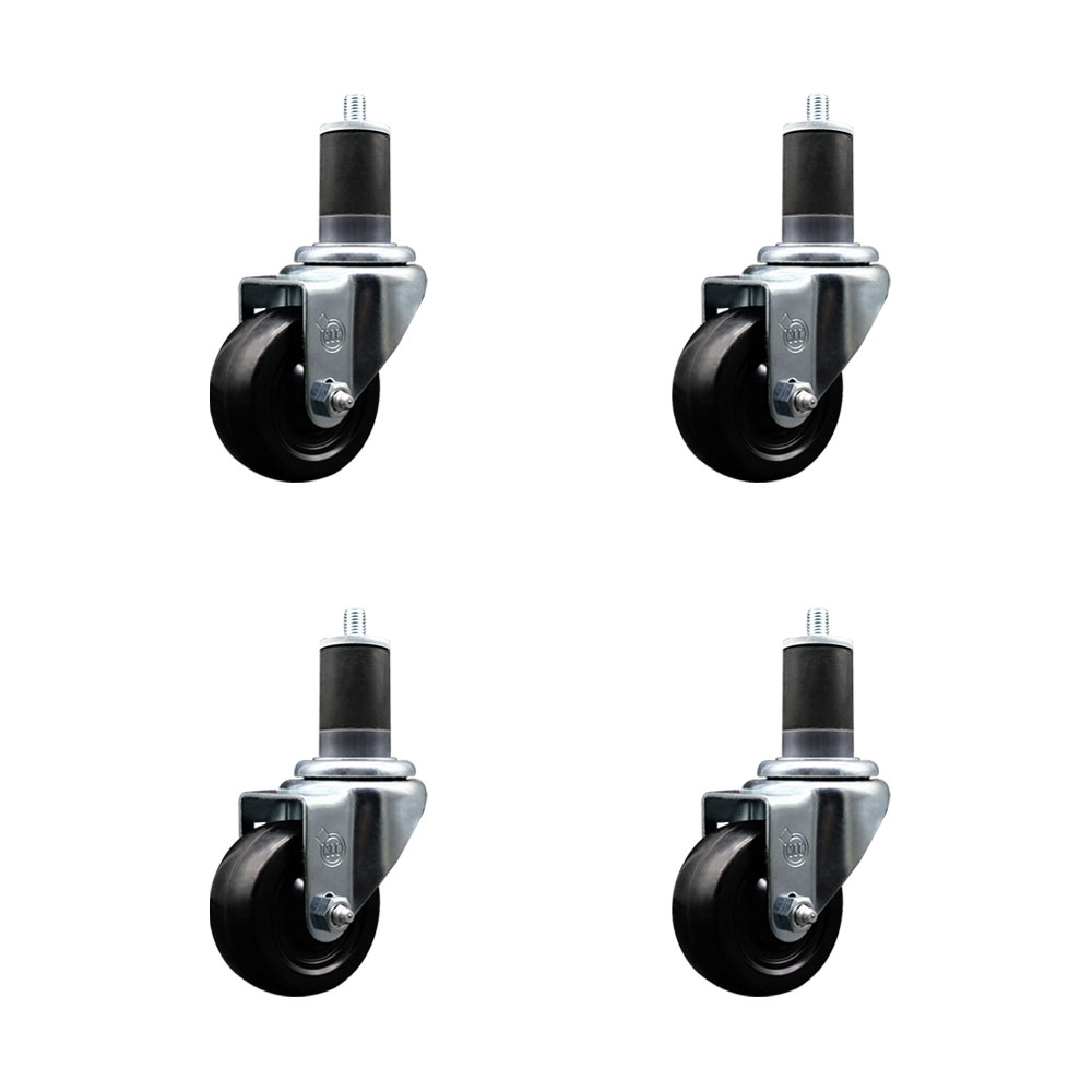 Stainless Steel Soft Rubber Swivel Expanding Stem Caster Set of 4 with 3 Inch Black Wheels and 1-5/8" Stems - Includes 4 Swivel - 175 lbs. Capacity Per Caster - Service Caster Brand — photo 1