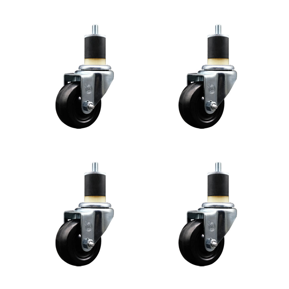 Soft Rubber Swivel Expanding Stem Caster Set of 4 with 3 Inch Black Wheels and 1-7/8" Stems - 175 lbs. Capacity Per Caster - Service Caster Brand — photo 1