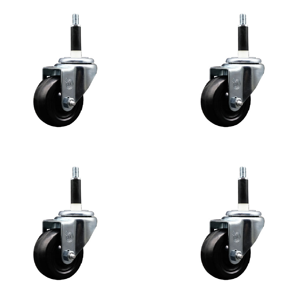 Soft Rubber Swivel Expanding Stem Caster Set of 4 with 3 Inch Black Wheels and 7/8" Stems - 175 lbs. Capacity Per Caster - Service Caster Brand — photo 1