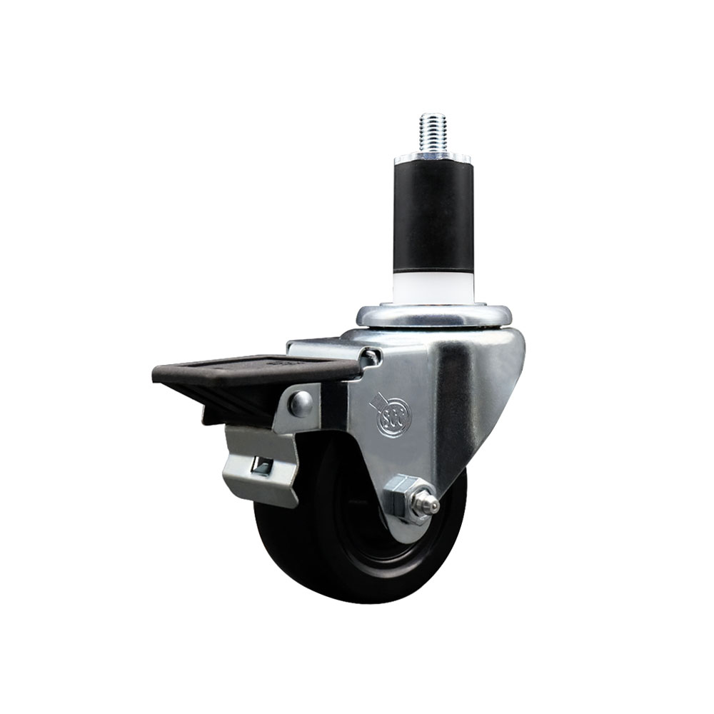 Soft Rubber Expanding Stem Swivel Caster with 3 Inch Black Wheel and 1-1/2" Stem & Posi Locking Brake - 175 lbs. Capacity Per Caster - Service Caster Brand — photo 1