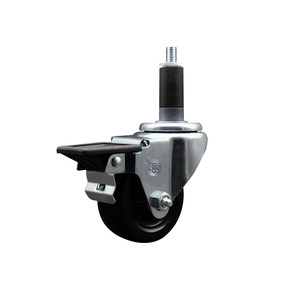 Hard Rubber Swivel Expanding Stem Caster w/3" x 1.25" Black Wheel and 1-1/8" Stem & Posi Locking Brake - 275 lbs Capacity/Caster - Service Caster Brand — photo 1