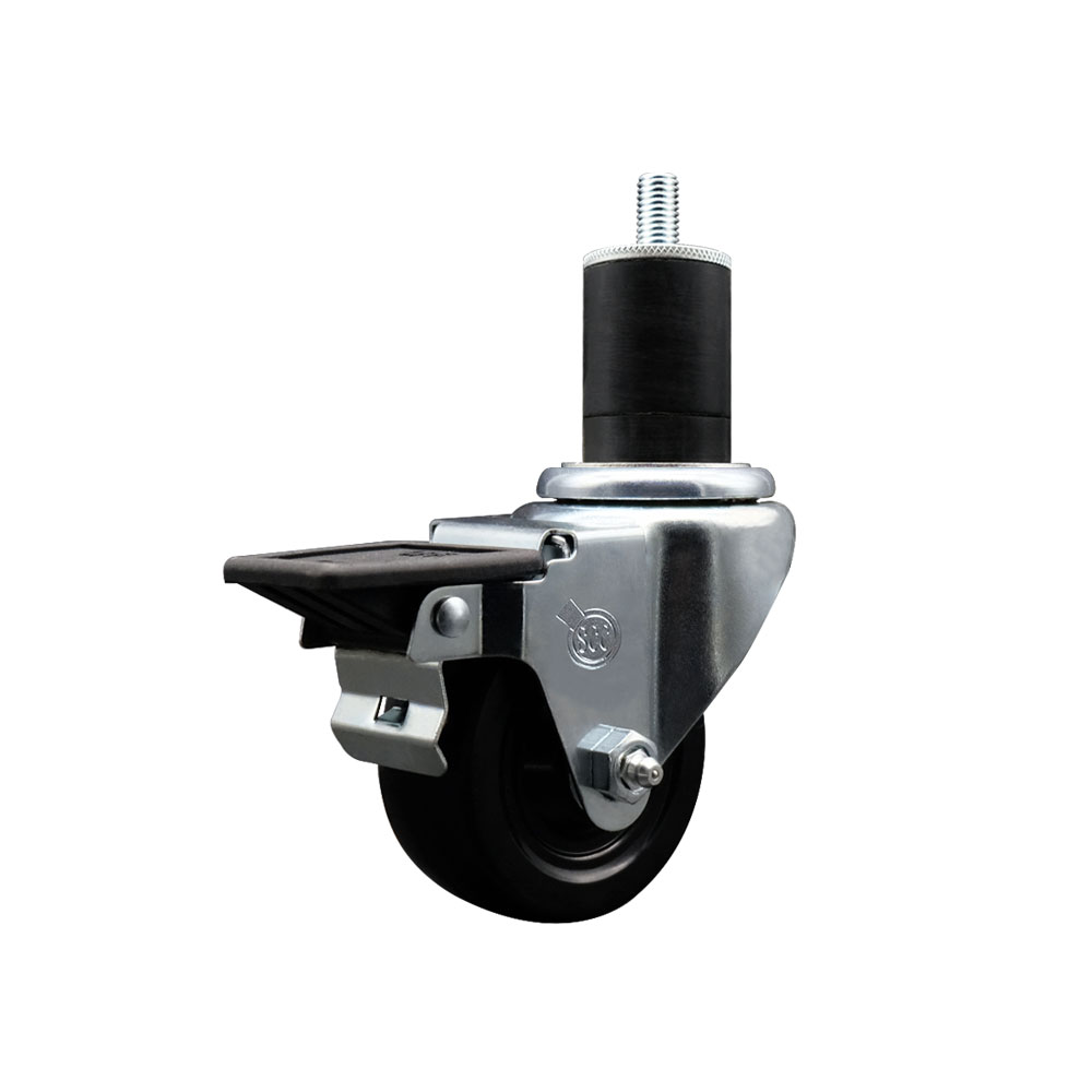 Soft Rubber Expanding Stem Swivel Caster with 3 Inch Black Wheel and 1-3/4" Stem & Posi Locking Brake - 175 lbs. Capacity Per Caster - Service Caster Brand — photo 1