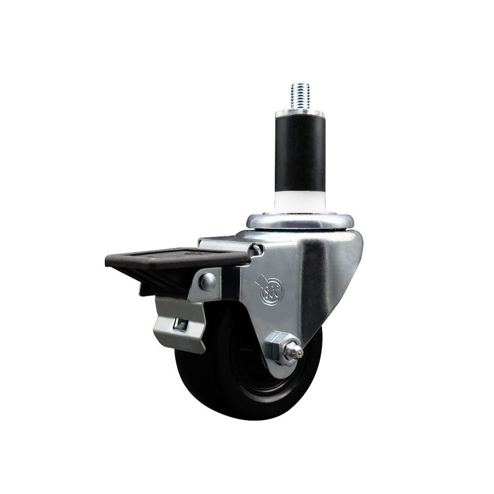 Soft Rubber Expanding Stem Swivel Caster with 3 Inch Black Wheel and 1-3/8" Stem & Posi Locking Brake - 175 lbs. Capacity Per Caster - Service Caster Brand — photo 1