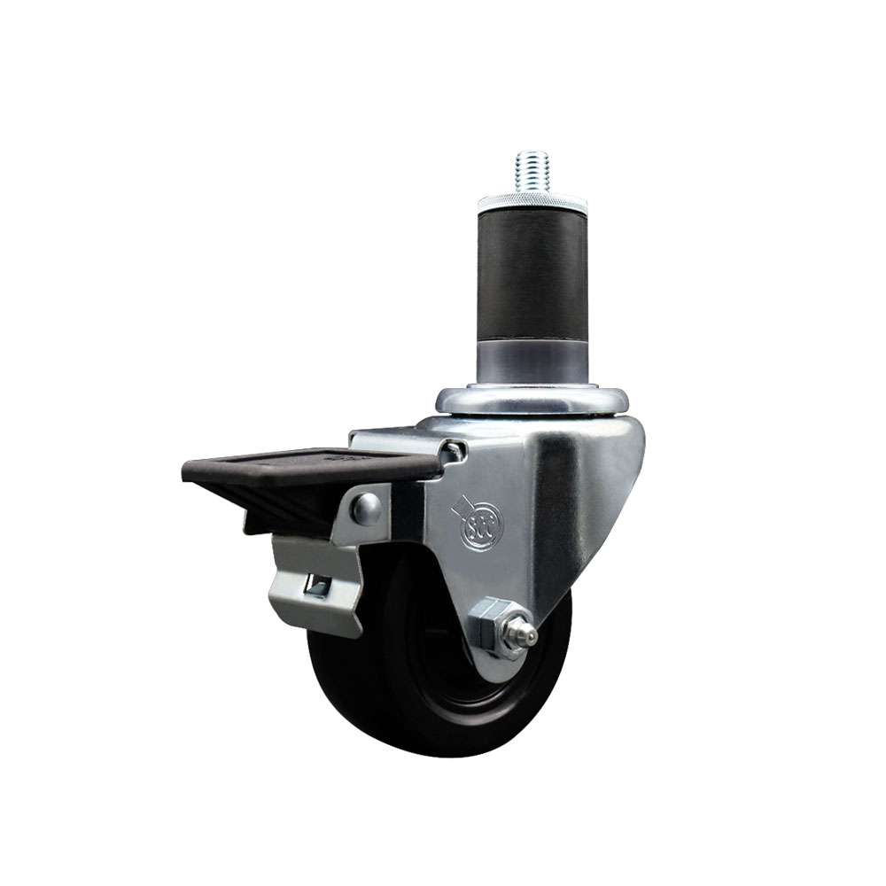 Soft Rubber Expanding Stem Swivel Caster with 3 Inch Black Wheel and 1-5/8" Stem & Posi Locking Brake - 175 lbs. Capacity Per Caster - Service Caster Brand — photo 1