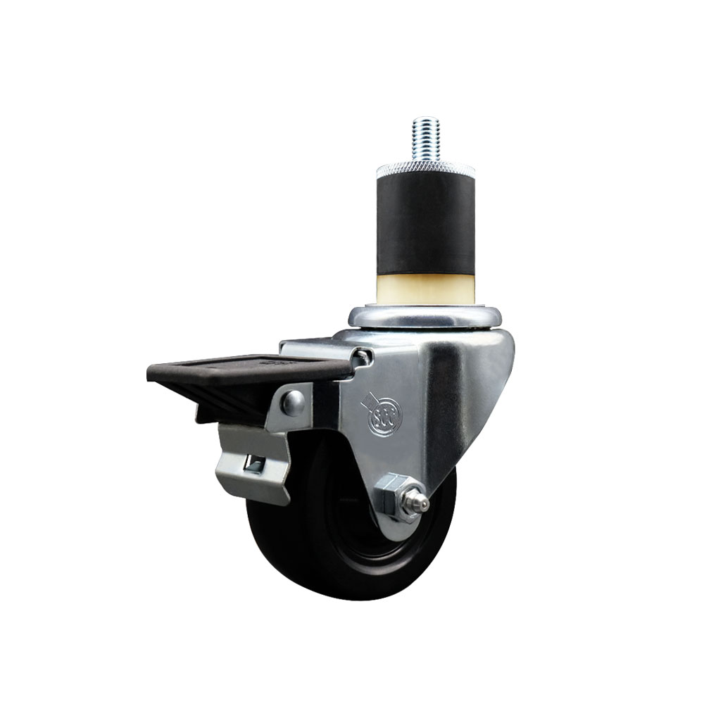 Soft Rubber Expanding Stem Swivel Caster with 3 Inch Black Wheel and 1-7/8" Stem & Posi Locking Brake - 175 lbs. Capacity Per Caster - Service Caster Brand — photo 1