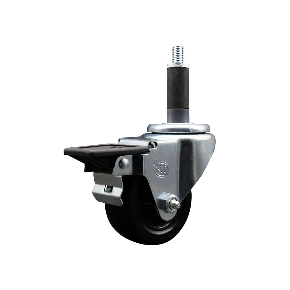 Soft Rubber Expanding Stem Swivel Caster with 3 Inch Black Wheel and 1" Stem & Posi Locking Brake - 175 lbs. Capacity Per Caster - Service Caster Brand — photo 1