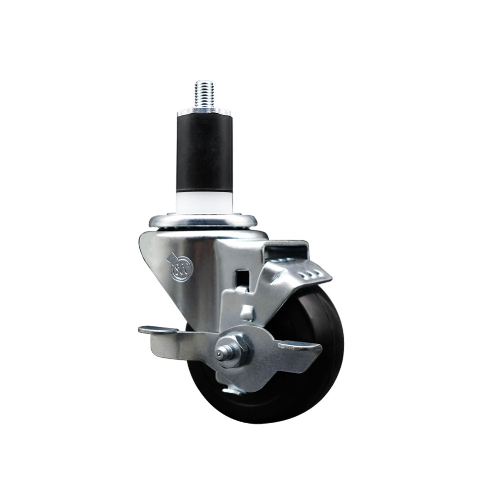 Stainless Steel Soft Rubber Expanding Stem Swivel Caster with 3 Inch Black Wheel and 1-1/2" Stem & Top Locking Brake - 175 lbs. Capacity Per Caster - Service Caster Brand — photo 1