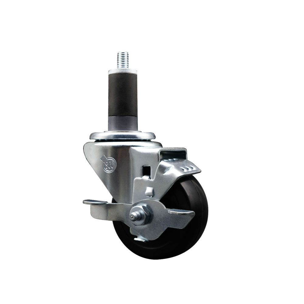 Soft Rubber Expanding Stem Swivel Caster with 3 Inch Black Wheel and 1-1/4" Stem & Top Locking Brake - 175 lbs. Capacity Per Caster - Service Caster Brand — photo 1
