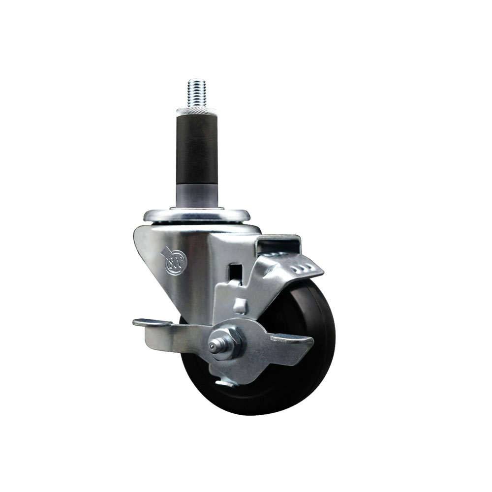 Soft Rubber Expanding Stem Swivel Caster with 3 Inch Black Wheel and 1-1/8" Stem & Top Locking Brake - 175 lbs. Capacity Per Caster - Service Caster Brand — photo 1
