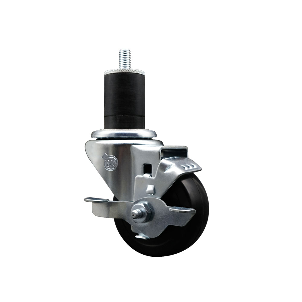 Stainless Steel Hard Rubber Swivel Expanding Stem Caster w/3" x 1.25" Black Wheel and 1-3/4" Stem & Top Locking Brake - 275 lbs Capacity/Caster - Service Caster Brand — photo 1