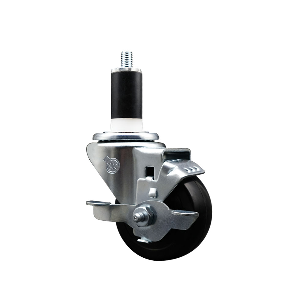 Stainless Steel Soft Rubber Expanding Stem Swivel Caster with 3 Inch Black Wheel and 1-3/8" Stem & Top Locking Brake - 175 lbs. Capacity Per Caster - Service Caster Brand — photo 1