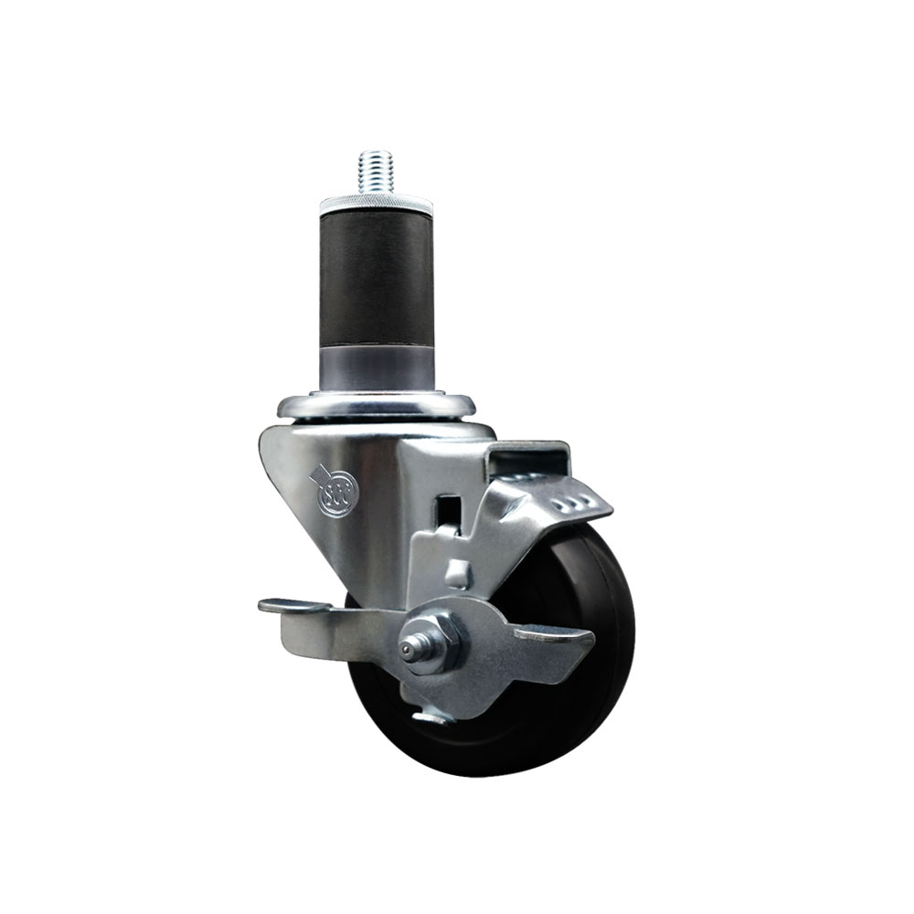 Stainless Steel Soft Rubber Expanding Stem Swivel Caster with 3 Inch Black Wheel and 1-5/8" Stem & Top Locking Brake - 175 lbs. Capacity Per Caster - Service Caster Brand — photo 1