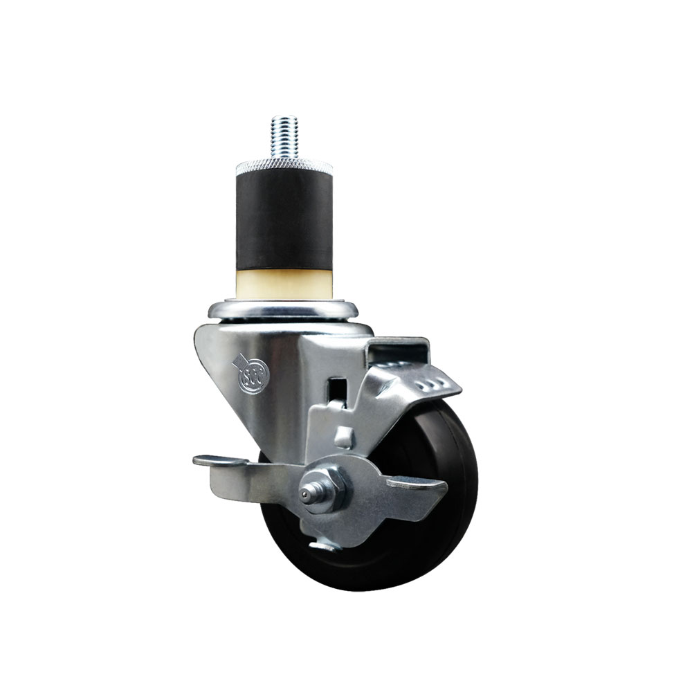 Soft Rubber Expanding Stem Swivel Caster with 3 Inch Black Wheel and 1-7/8" Stem & Top Locking Brake - 175 lbs. Capacity Per Caster - Service Caster Brand — photo 1