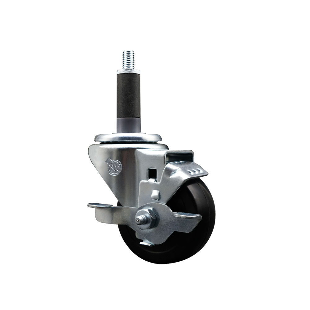 Stainless Steel Soft Rubber Expanding Stem Swivel Caster with 3 Inch Black Wheel and 1" Stem & Top Locking Brake - 175 lbs. Capacity Per Caster - Service Caster Brand — photo 1