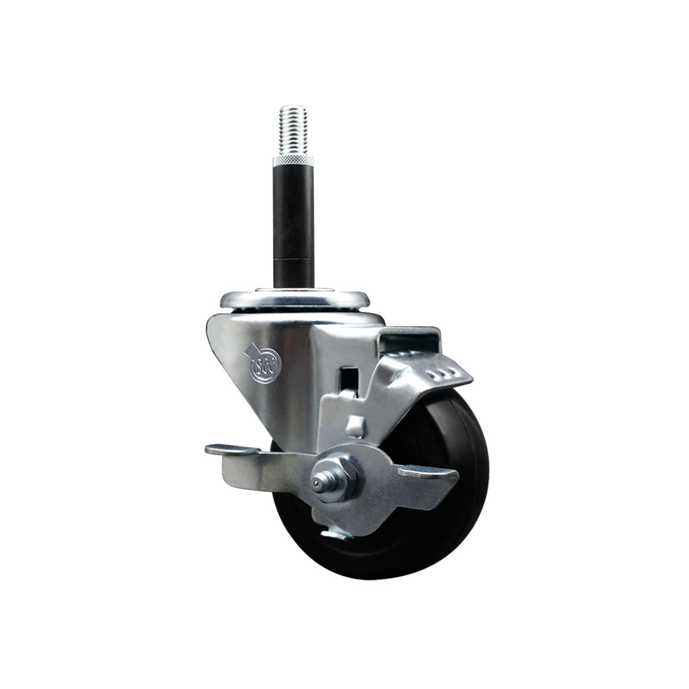 Stainless Steel Soft Rubber Expanding Stem Swivel Caster with 3 Inch Black Wheel and 3/4" Stem & Top Locking Brake - 175 lbs. Capacity Per Caster - Service Caster Brand — photo 1