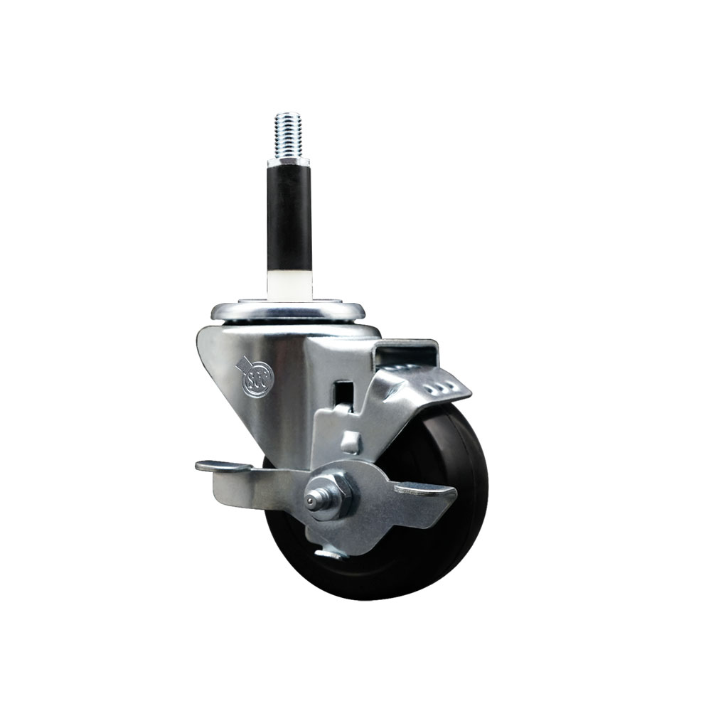 Stainless Steel Soft Rubber Expanding Stem Swivel Caster with 3.5 Inch Black Wheel and 7/8" Stem & Top Locking Brake - 200 lbs. Capacity Per Caster - Service Caster Brand — photo 1