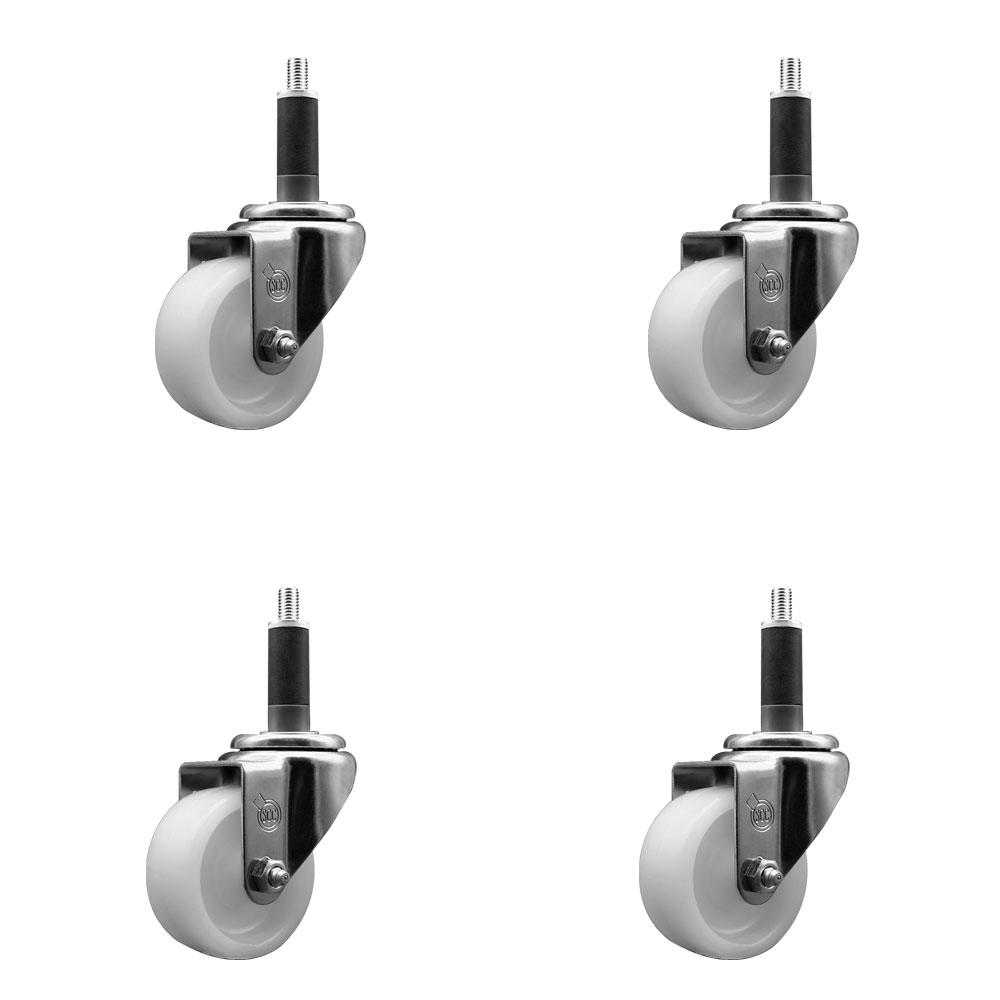 Stainless Steel Nylon Swivel Expanding Stem Caster Set of 4 with 3 Inch White Wheels and 1" Stems - Includes 4 Swivel - 1200 lbs. Total Capacity - Service Caster Brand — photo 1