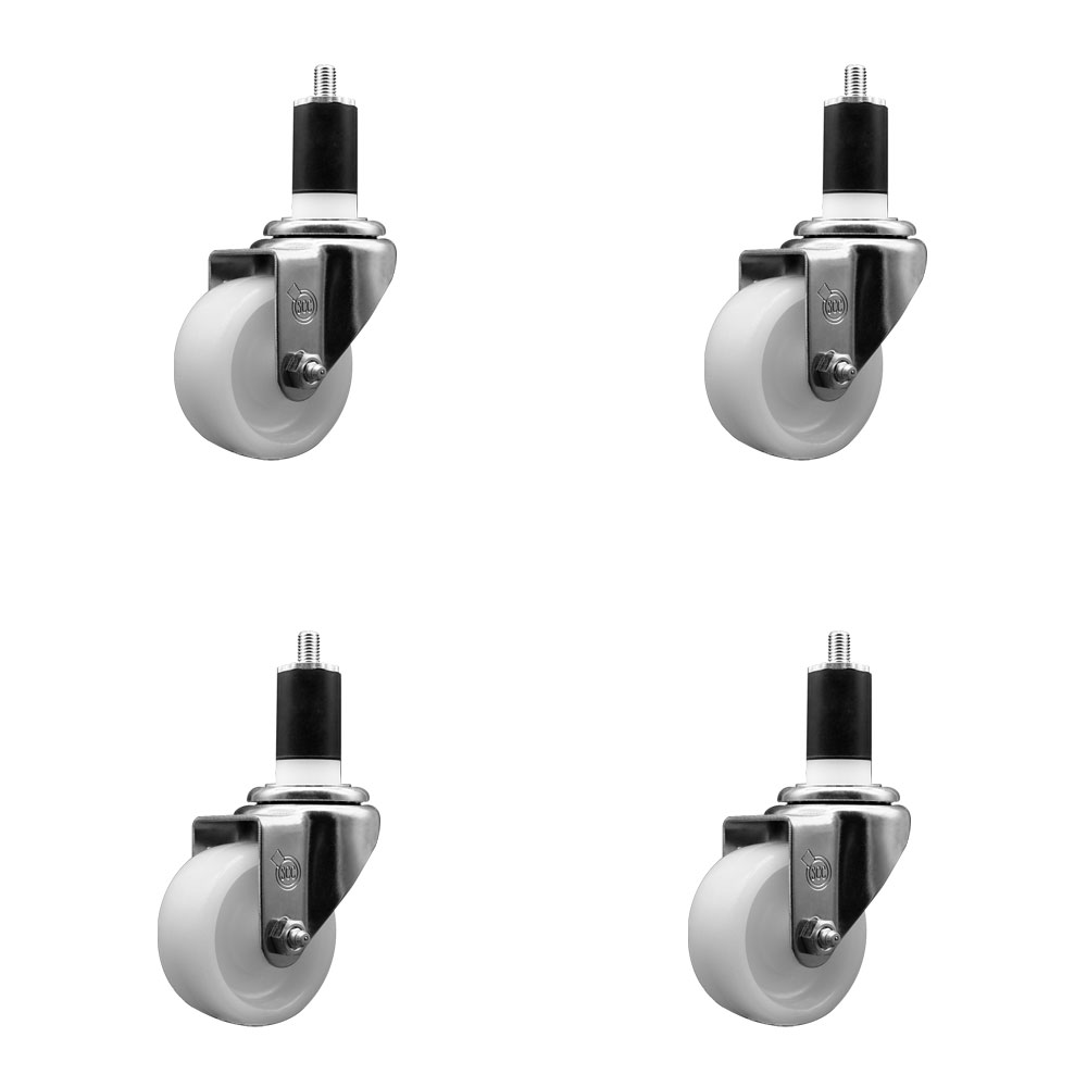 Nylon Swivel Expanding Stem Caster Set of 4 with 3 Inch White Wheel and 1-1/2" Stems  - Includes 4 Swivel - 1200 lbs. Total Capacity - Service Caster Brand — photo 1