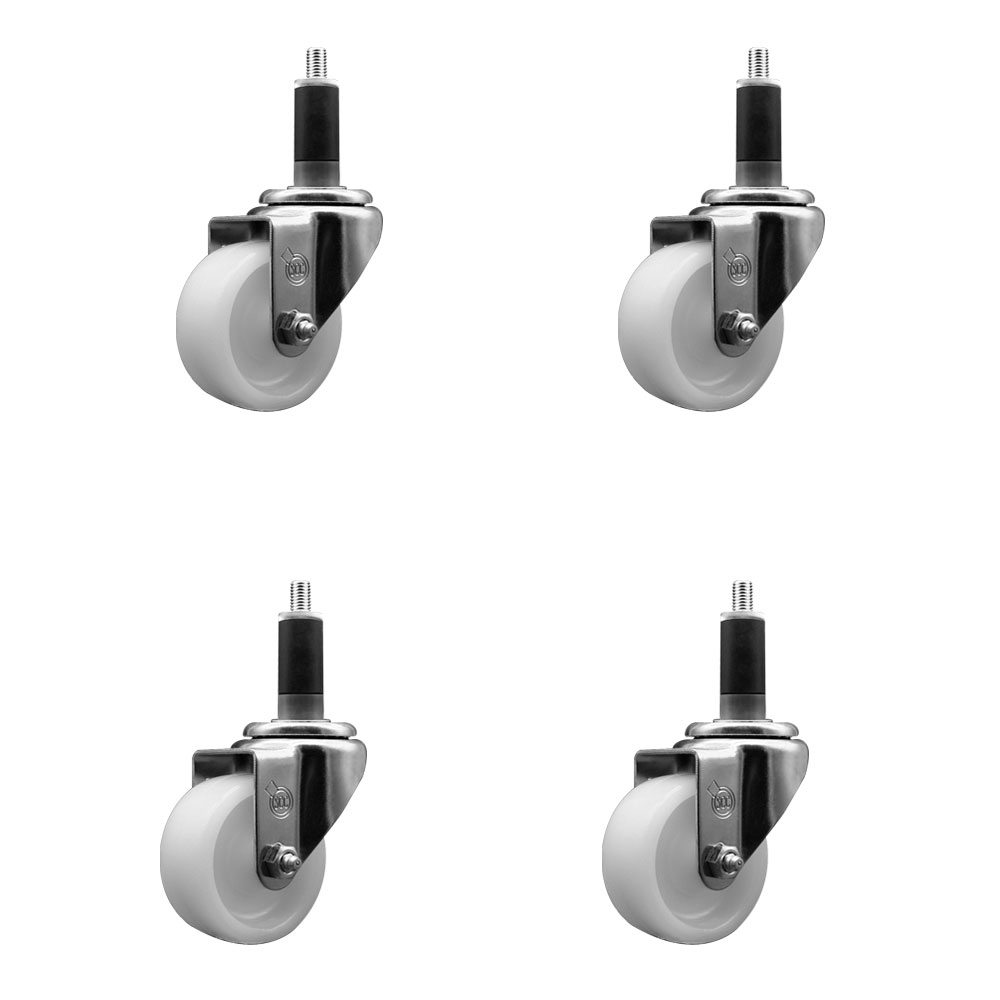 Stainless Steel Nylon Swivel Expanding Stem Caster Set of 4 with 3 Inch White Wheels and 1-1/8" Stems - Includes 4 Swivel - 1200 lbs. Total Capacity - Service Caster Brand — photo 1