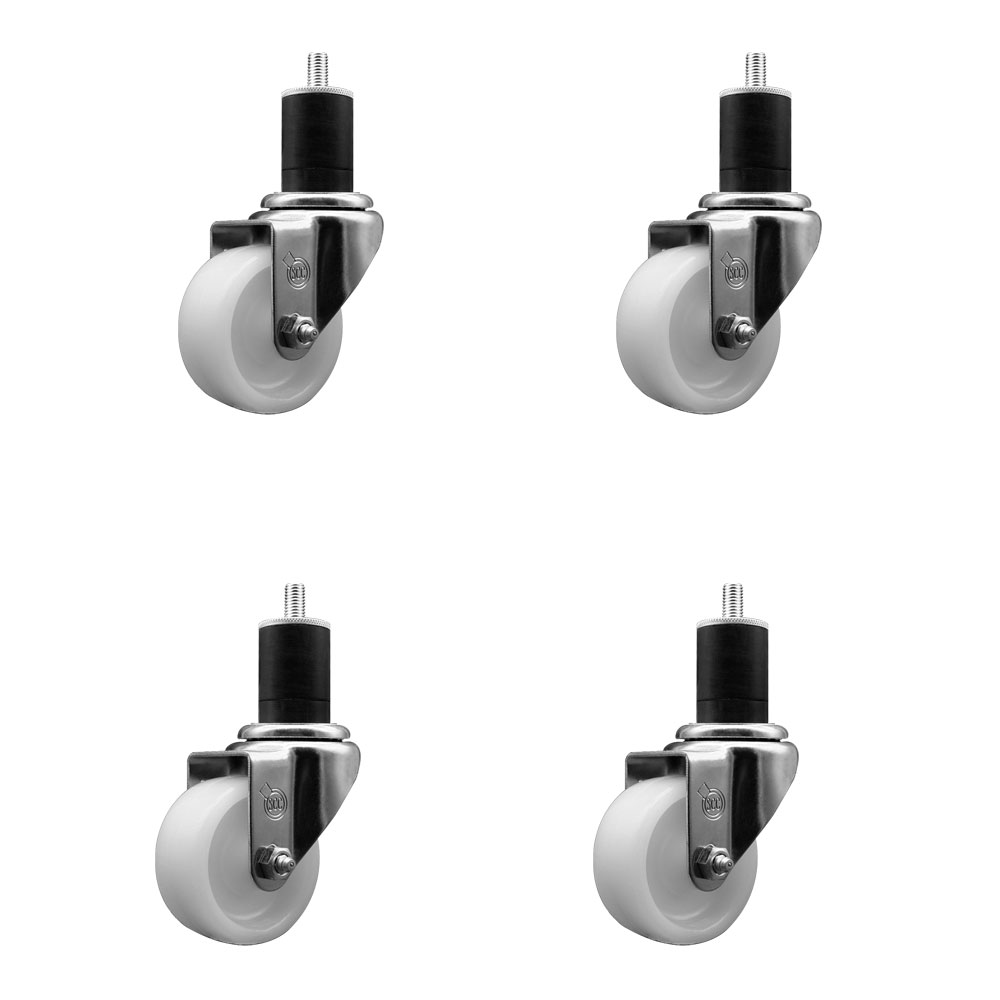 Nylon Swivel Expanding Stem Caster Set of 4 with 3 Inch White Wheel and 1-3/4" Stems - Includes 4 Swivel - 1200 lbs. Total Capacity - Service Caster Brand — photo 1