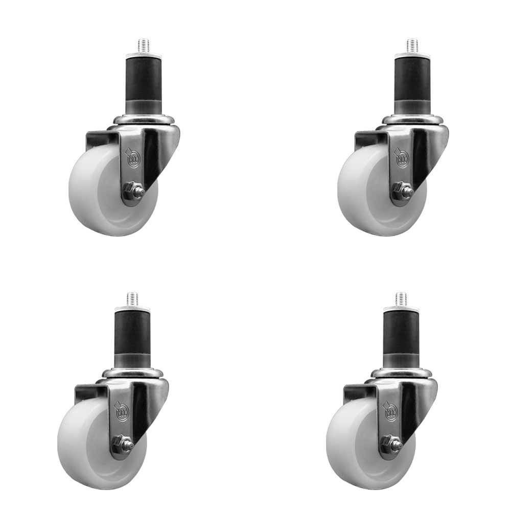 Nylon Swivel Expanding Stem Caster Set of 4 with 3 Inch White Wheel and 1-5/8" Stems  - Includes 4 Swivel - 1200 lbs. Total Capacity - Service Caster Brand — photo 1