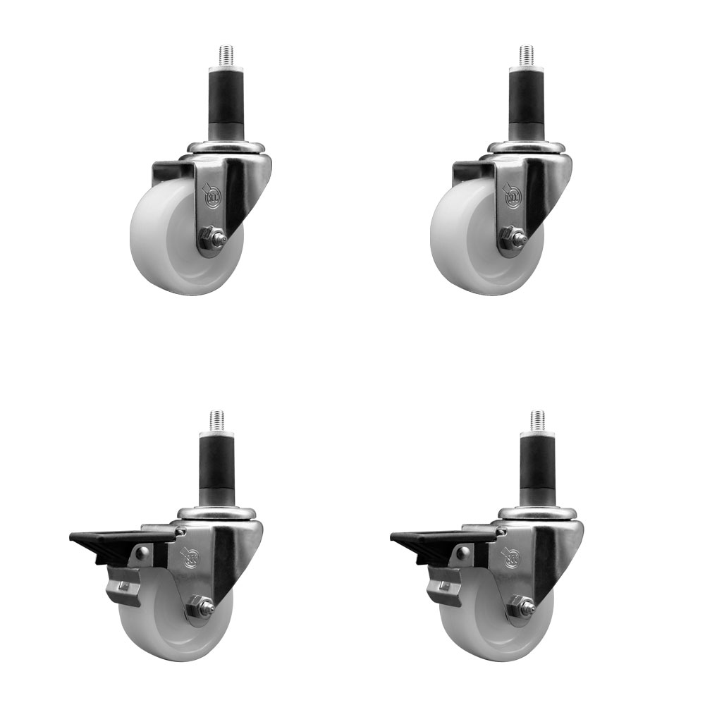 Nylon Swivel Expanding Stem Caster Set of 4 with 3 Inch White Wheel and 1-1/4" Stems  - Includes 2 Swivel with Posi Locking Brakes and 2 Swivel - 1200 lbs. Total Capacity - Service Caster Brand — photo 1