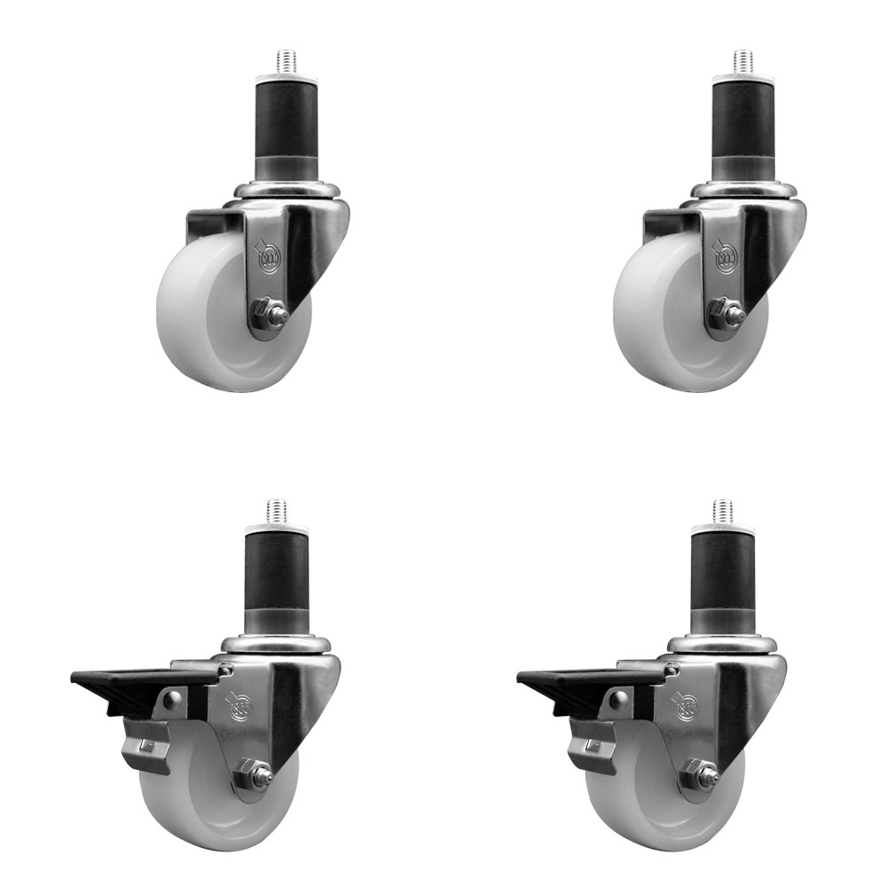 Nylon Swivel Expanding Stem Caster Set of 4 with 3 Inch White Wheel and 1-5/8" Stems  - Includes 2 Swivel with Posi Locking Brakes and 2 Swivel - 1200 lbs. Total Capacity - Service Caster Brand — photo 1