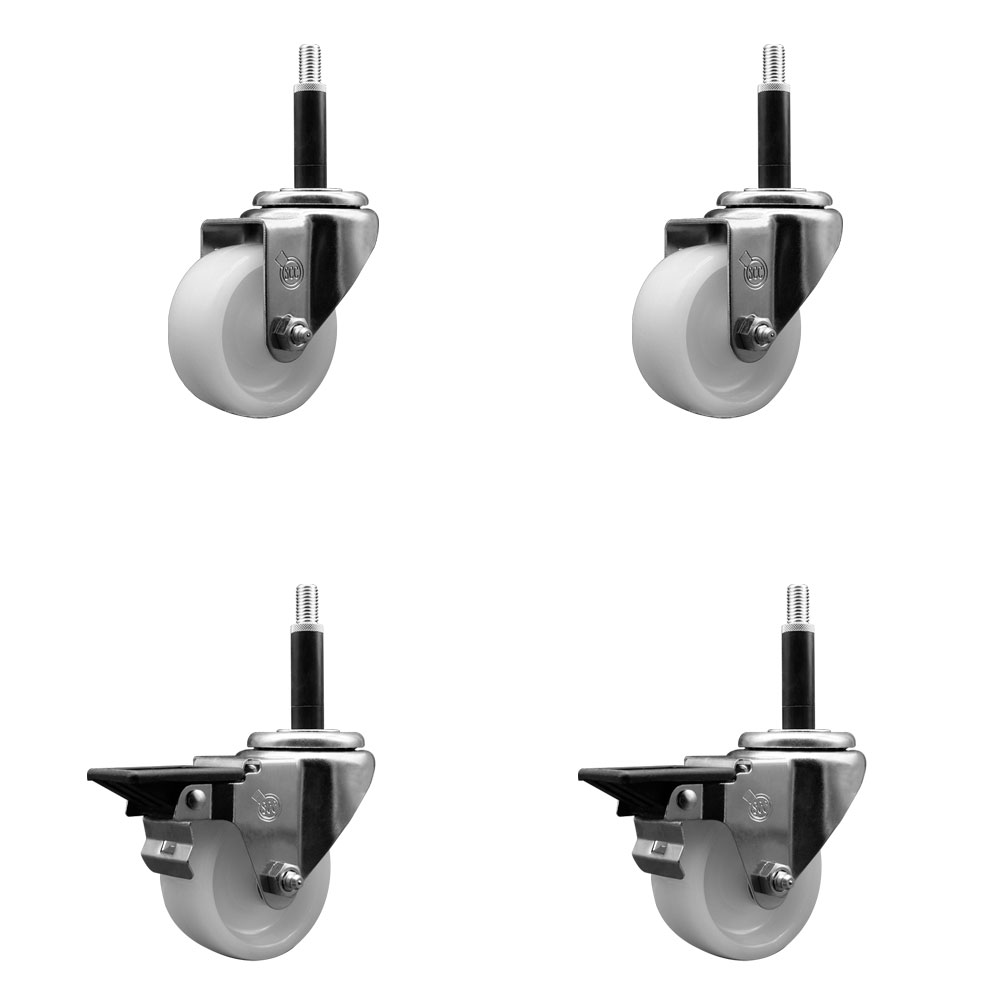 Nylon Swivel Expanding Stem Caster Set of 4 with 3 Inch White Wheel and 3/4" Stems  - Includes 2 Swivel with Posi Locking Brakes and 2 Swivel - 1200 lbs. Total Capacity - Service Caster Brand — photo 1