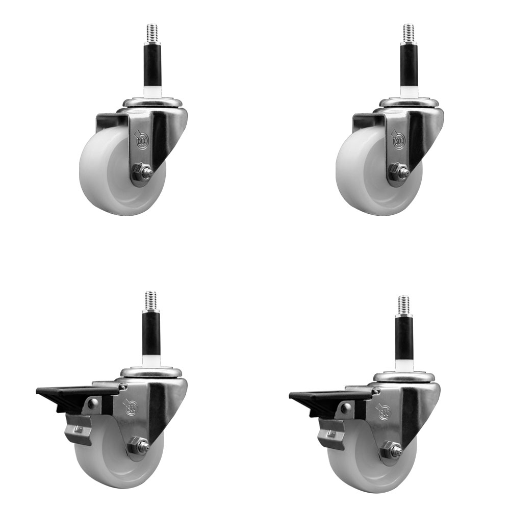Nylon Swivel Expanding Stem Caster Set of 4 with 3 Inch White Wheel and 7/8" Stems - Includes 2 Swivel with Posi Locking Brakes and 2 Swivel - 1200 lbs. Total Capacity - Service Caster Brand — photo 1