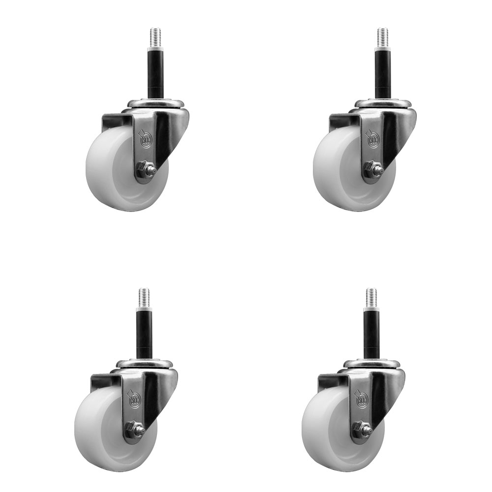 Nylon Swivel Expanding Stem Caster Set of 4 with 3 Inch White Wheel and 3/4" Stems - Includes 4 Swivel - 1200 lbs. Total Capacity - Service Caster Brand — photo 1