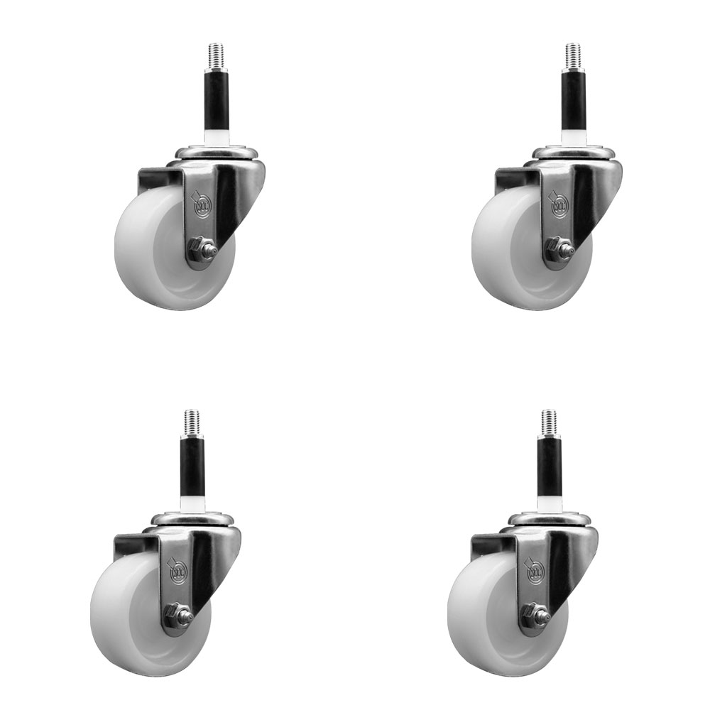 Nylon Swivel Expanding Stem Caster Set of 4 with 3 Inch White Wheel and 7/8" Stems  - Includes 4 Swivel - 1200 lbs. Total Capacity - Service Caster Brand — photo 1
