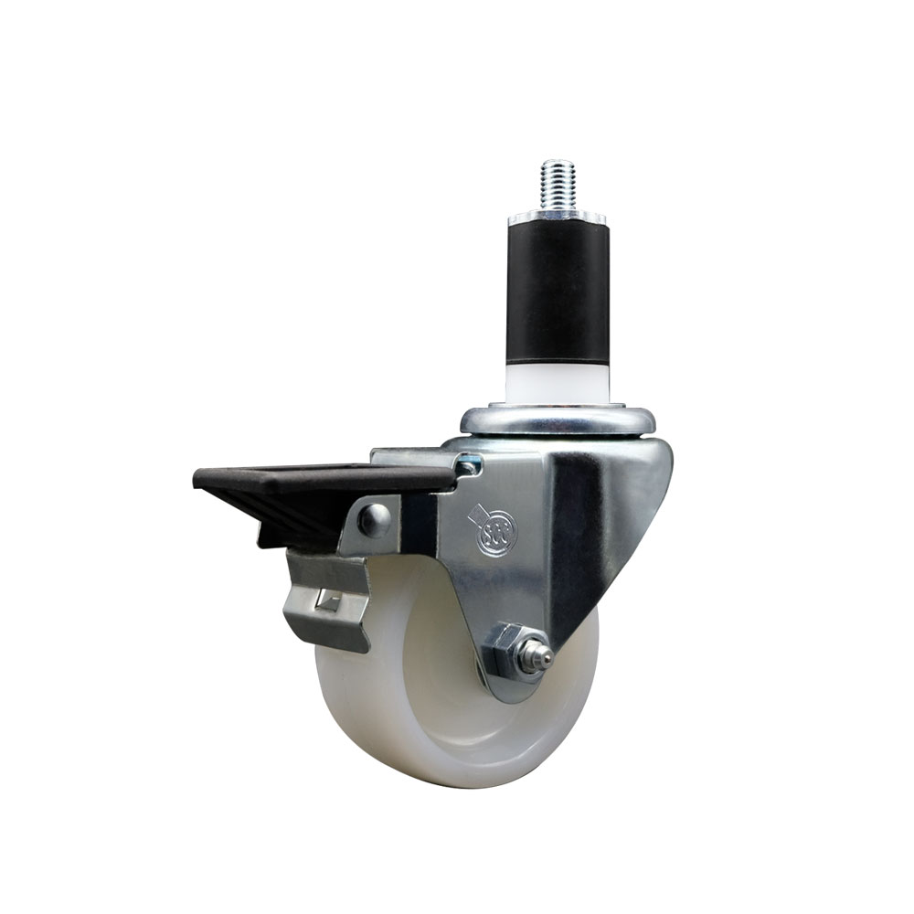 Nylon Expanding Stem Swivel Caster with 3 Inch White Wheel and 1-1/2" Stem & Posi Locking Brake - 300 lbs. Capacity Per Caster - Service Caster Brand — photo 1