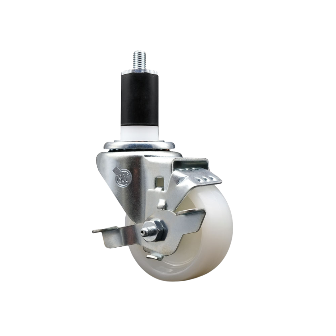 Nylon Expanding Stem Swivel Caster with 3 Inch White Wheel and 1-1/2" Stem & Top Locking Brake - 300 lbs. Capacity Per Caster - Service Caster Brand — photo 1