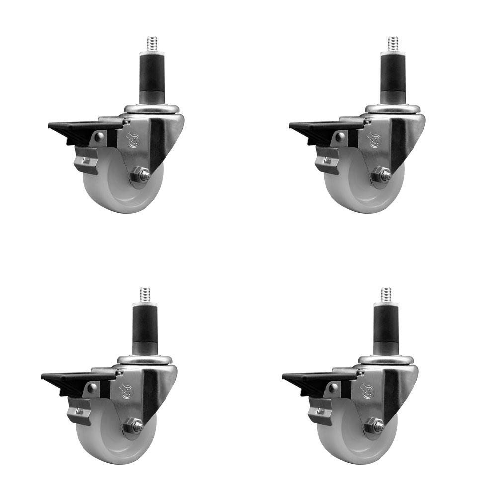 Nylon Swivel Expanding Stem Caster Set of 4 with 3 Inch White Wheel and 1-1/4" Stems - Includes 4 Swivel with Posi Lock Brakes - 1200 lbs. Total Capacity - Service Caster Brand — photo 1