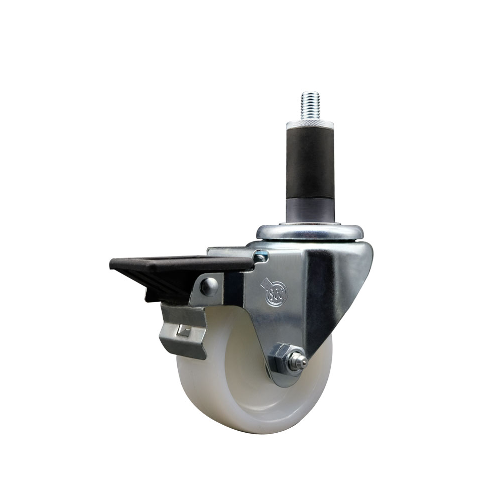 Nylon Expanding Stem Swivel Caster with 3 Inch White Wheel and 1-1/4" Stem & Posi Locking Brake - 300 lbs. Capacity Per Caster - Service Caster Brand — photo 1