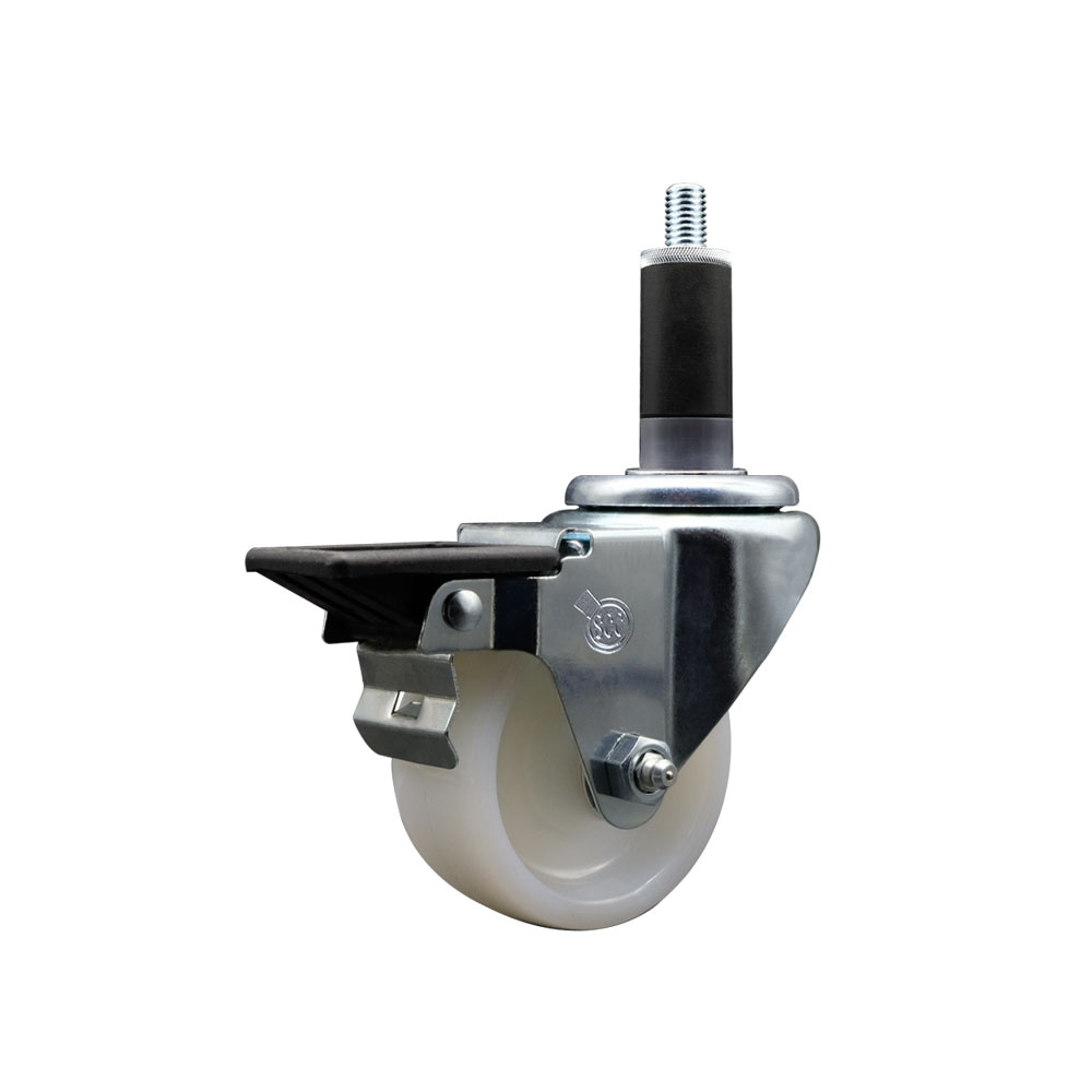 Nylon Expanding Stem Swivel Caster with 3 Inch White Wheel and 1-1/8" Stem & Posi Locking Brake - 300 lbs. Capacity Per Caster - Service Caster Brand — photo 1