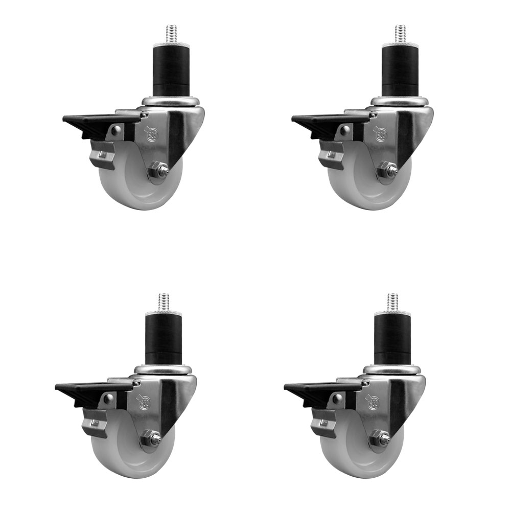 Nylon Swivel Expanding Stem Caster Set of 4 with 3 Inch White Wheel and 1-3/4" Stems - Includes 4 Swivel with Posi Lock Brakes - 1200 lbs. Total Capacity - Service Caster Brand — photo 1