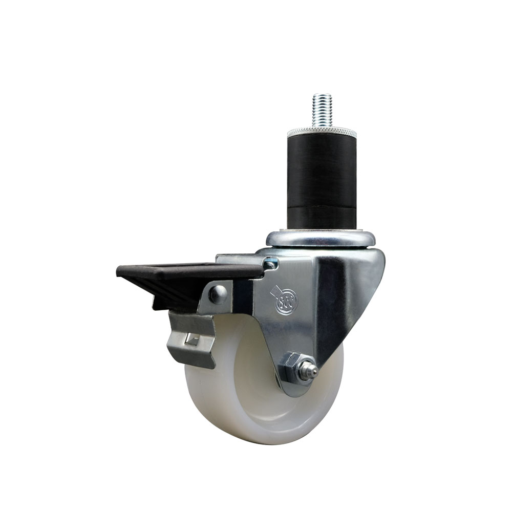 Nylon Expanding Stem Swivel Caster with 3 Inch White Wheel and 1-3/4" Stem & Posi Locking Brake - 300 lbs. Capacity Per Caster - Service Caster Brand — photo 1