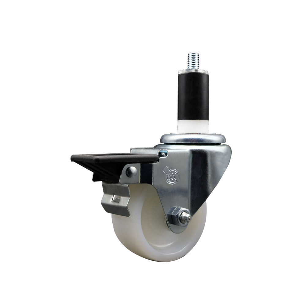 Nylon Expanding Stem Swivel Caster with 3 Inch White Wheel and 1-3/8" Stem & Posi Locking Brake - 300 lbs. Capacity Per Caster - Service Caster Brand — photo 1