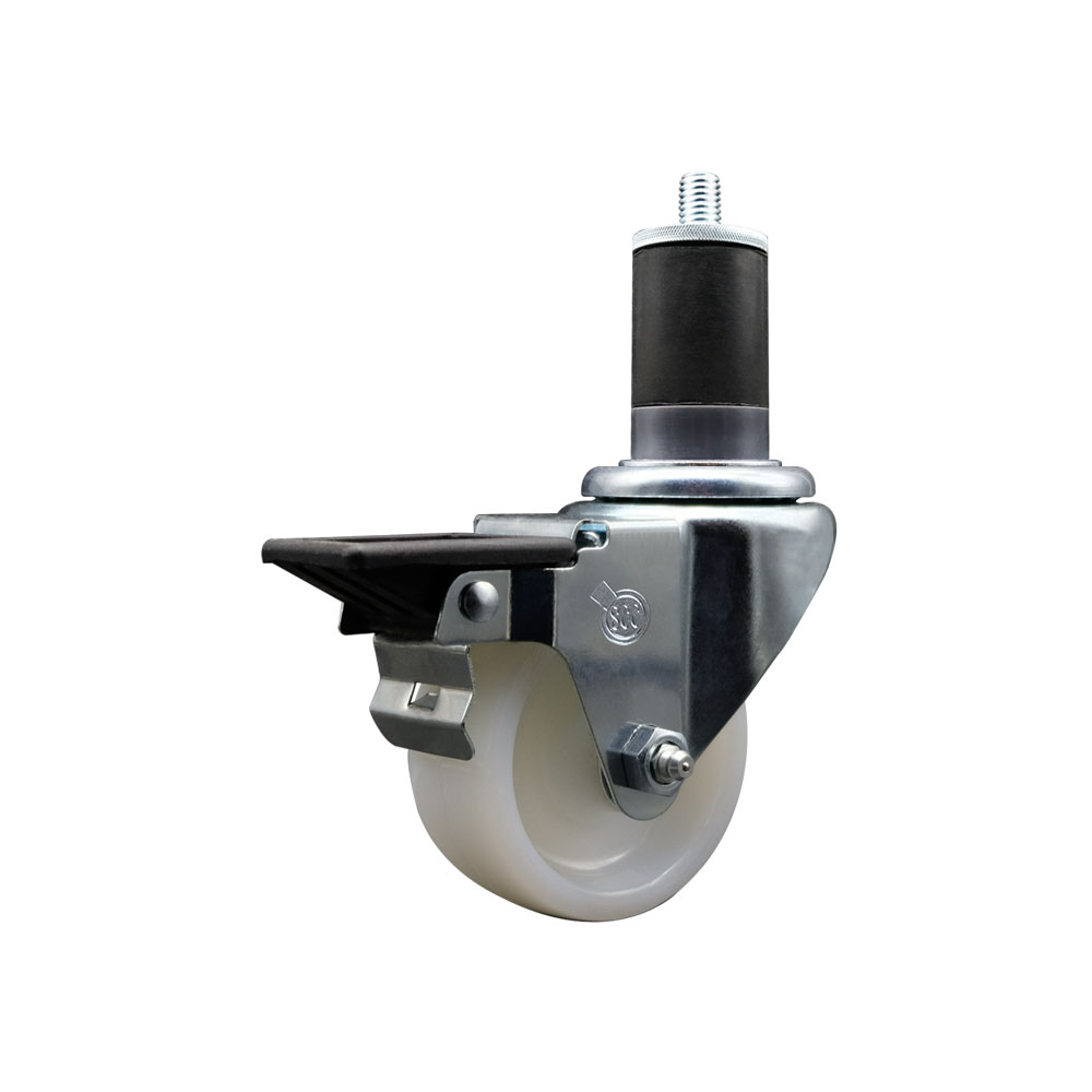 Nylon Expanding Stem Swivel Caster with 3 Inch White Wheel and 1-5/8" Stem & Posi Locking Brake - 300 lbs. Capacity Per Caster - Service Caster Brand — photo 1